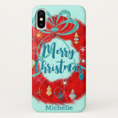 Red Wreath Retro Kerstmis Case-Mate iPhone Case (Achterkant)