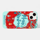 Red Wreath Retro Kerstmis iPhone Hoesje (Achterkant horizontaal)