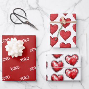 Red XOXO Hearts Wedding Inpakpapier Vel