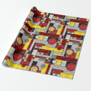 Red Yellow Art Deco Glas in lood Cadeaupapier