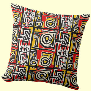 Red Yellow Black Abstract Afrikaanse tribaal Kussen