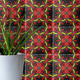 Red Yellow Black Etnici Arabesque Mosaic Boho Chic Tegeltje