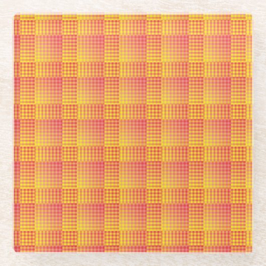 Red Yellow Checker Abstract Pattern Glazen Onderzetter (Voorkant)