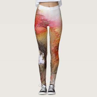 Red Yellow Faux, Abstracte kunst met vervorming Leggings