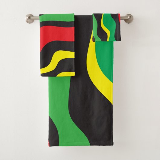 Red Yellow Green Black Rasta Wave Bad Handdoek (Insitu)
