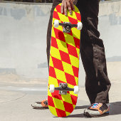 Red Yellow Harlequin Checkered Design Skateboard