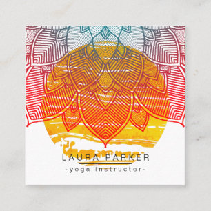 Red Yellow Lotus Mandala Yoga Instructor Holistic Vierkante Visitekaartje