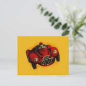 Red Yellow Old Auto Racing Car Briefkaart (Staand voorkant)