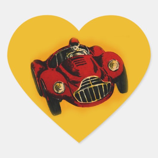 Red Yellow Old Auto Racing Car Hart Sticker (Voorkant)