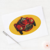 Red Yellow Old Auto Racing Car Ovale Sticker (Envelop)
