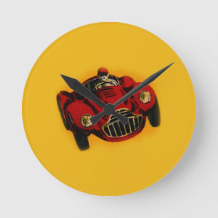 Red Yellow Old Auto Racing Car Ronde Klok