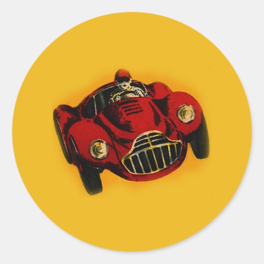 Red Yellow Old Auto Racing Car Ronde Sticker (Voorkant)