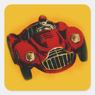 Red Yellow Old Auto Racing Car Vierkante Sticker