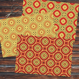 Red Yellow Oranje Oriental Geometric Patronen Inpakpapier Vel