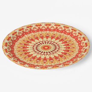 Red Yellow Oranje Summer Mandala Pattern Papieren Bordje