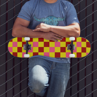 Red Yellow Pink Checkered Pattern Design Skateboard