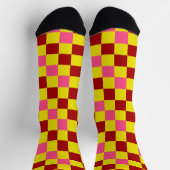 Red Yellow Pink Checkered Pattern Design Sokken (Top)
