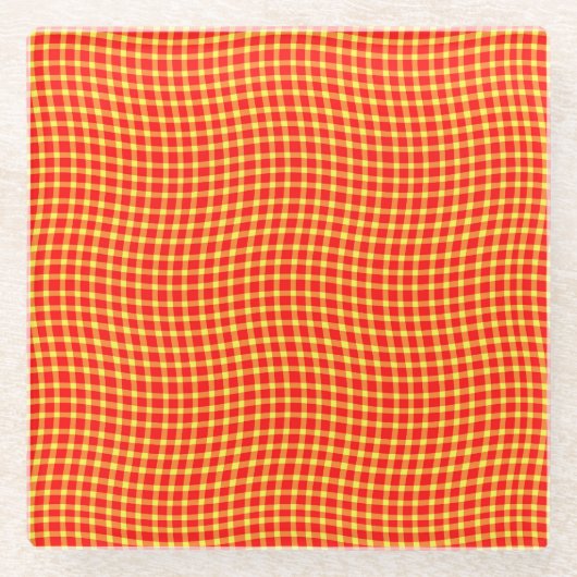 Red Yellow Plaid Checker Seamless Pattern Glazen Onderzetter (Voorkant)