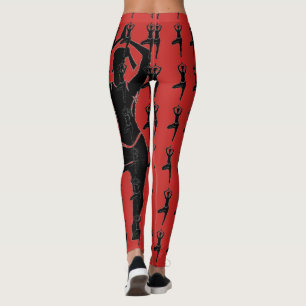 Red Yoga Pose Silhouette Leggings