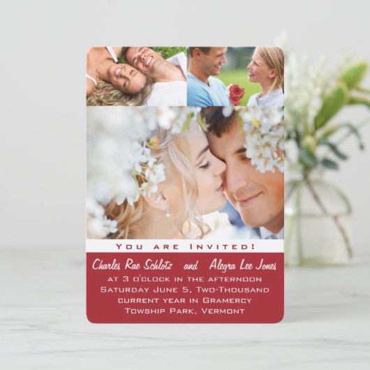 Red Your Photo Wedding Invitations (Debout devant)