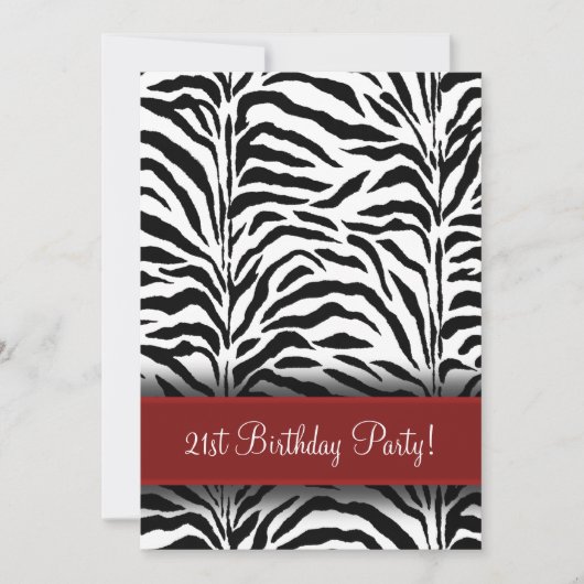Red Zebra 21st Birthday Party Invitations (Devant)