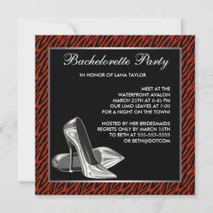 Red Zebra High Heels Bachelorette Party Kaart