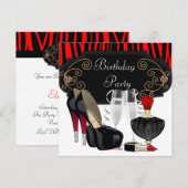 Red Zebra High Hiel Shoes Birthday Party Kaart (Voorkant / Achterkant)