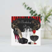 Red Zebra High Hiel Shoes Birthday Party Kaart (Staand voorkant)