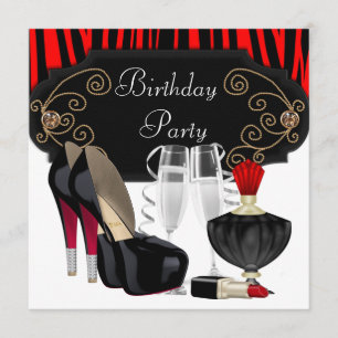 Red Zebra High Hiel Shoes Birthday Party Kaart