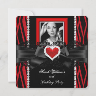 Red Zebra Lace Diamond Heart Foto Birthday Party Kaart