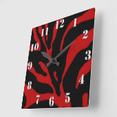 Red Zebra Stripe Animal Print Vierkante Klok (Hoek)