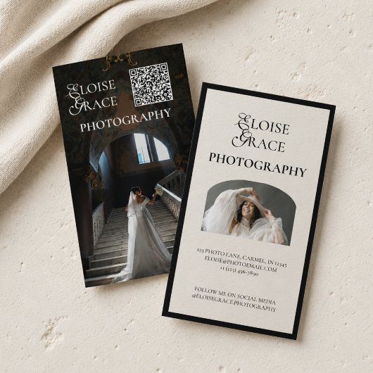 Redactioneel script QR-code en foto professioneel Visitekaartje