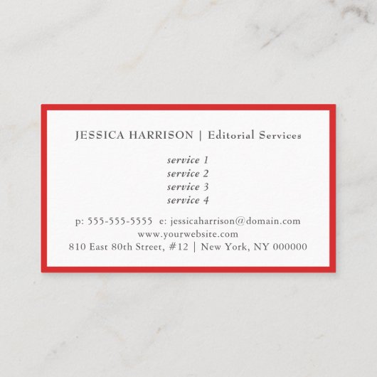 Redactionele diensten Red Border Visitekaartje (Achterkant)