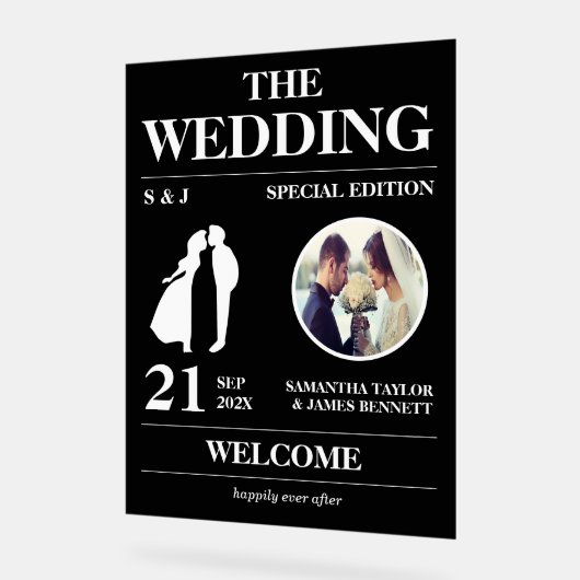 Redactionele stijl bruiloft ingang welkom acryl bord (Hoek)