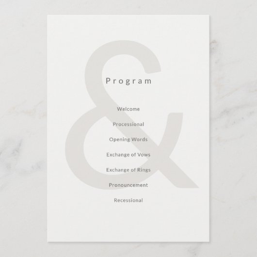 Redactionele typografie Huwelijksprogramma Programma (Voorkant)