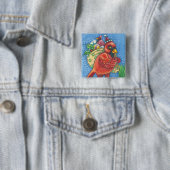 REDBIRD SANTA, CHRISTMAS CARDINAL BIRD BUTTON Squ (In situ)