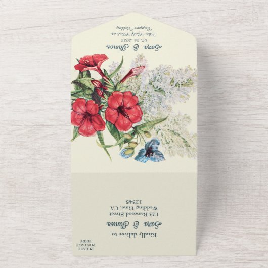 REDBLUE FLORA WEDDING INVITATION ALL IN ONE UITNODIGING (Buitenkant)