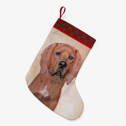 Redbone Coonhound-schildering - Kute Original Dog Kleine Kerstsok (Voorkant (Hangend))
