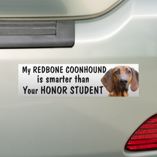 Redbone Coonhound - slimmer dan student - grappig Bumpersticker (Op auto)