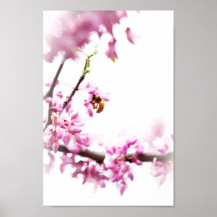 Redbud en honingbijen in Springtime Poster