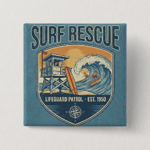 Reddingsbrigade Surf Patrol Opgericht 1950 Vierkante Button 5,1 Cm