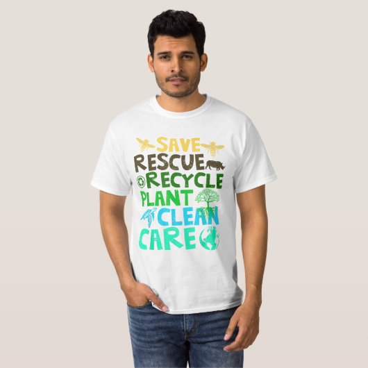 Reddingsdieren bijen redden Recyclen plastic aarde T-shirt (Voorkant volledig)