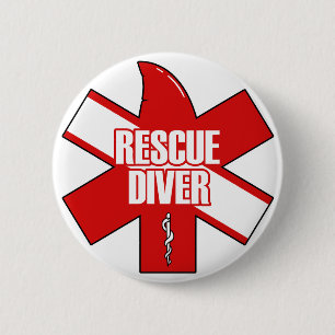Reddingsduiker Kruis Duikvlag Knop Ronde Button 5,7 Cm