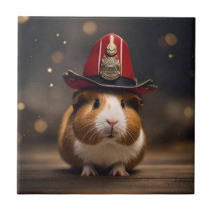 Reddingsklaar: Cavia in brandweerhelm, Tegeltje