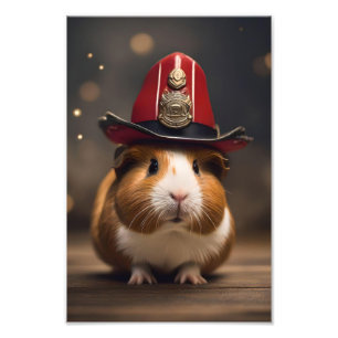 Reddingsklaar: cavia in het Pet van een brandweerm Foto Afdruk