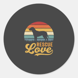Reddingsliefde Retro Hond Zonsondergang_1 Ronde Sticker