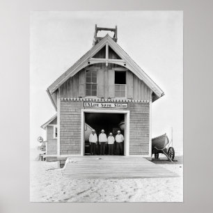 Reddingsstation, 1902. Oude foto Poster