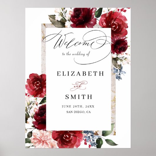 Reddish Floral Elegant Rustic White Wedding Poster (Voorkant)