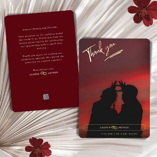 Reddish Modern Chic Minimale Foto Bruiloft Dank u Folie Uitnodiging