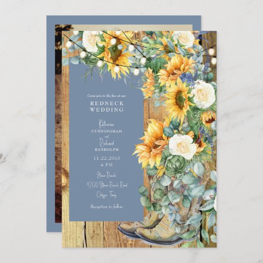 Redhals Wedding Cowboy Boots String Periwinkle Kaart (Voorkant / Achterkant)